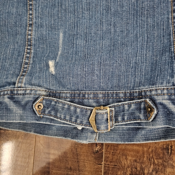 Tommy Hilfiger Distressed Denim Jacket Womens Size XS Faux Pockets - Picture 15 of 16